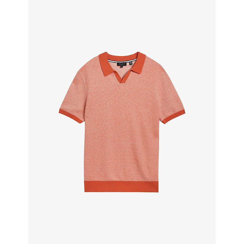 Shop Ted Baker Wulder Open-neck Regular-fit Knitted Polo In Brt-orange