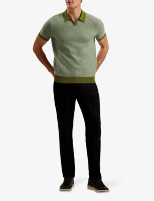 Shop Ted Baker Men's Green Wulder Open-neck Regular-fit Knitted Polo