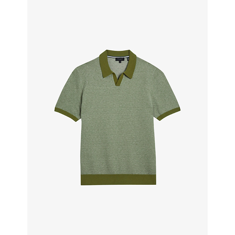 Shop Ted Baker Men's Green Wulder Open-neck Regular-fit Knitted Polo