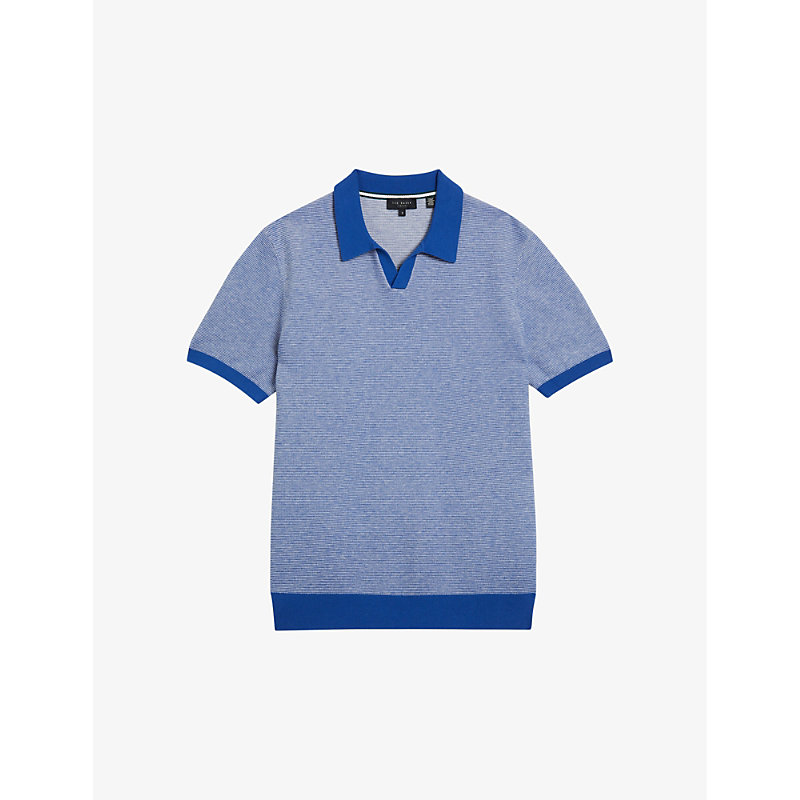 Shop Ted Baker Mens Sky-blue Wulder Open-neck Regular-fit Knitted Polo