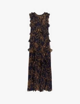 TED BAKER: Rize floral-print ruffle woven midi dress