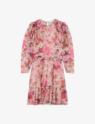 Shop Ted Baker Women's Pink Mildrd Floral-print Long-sleeve Stretch-mesh Mini Dress