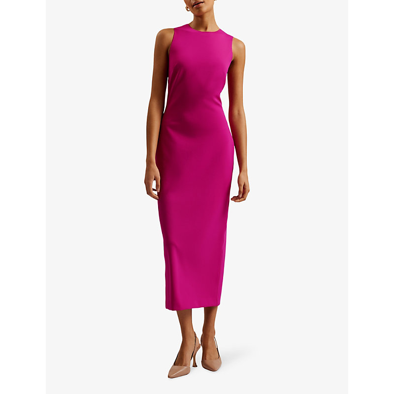 Shop Ted Baker Esthaa Slim-fit Sleeveless Stretch-woven Midi Dress In Purple