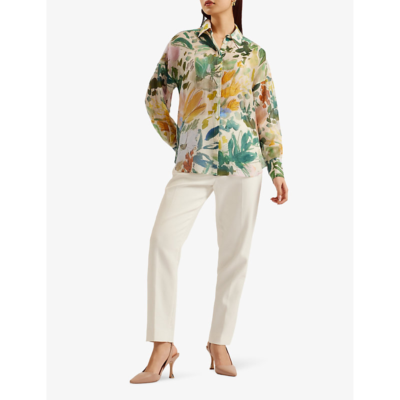 Shop Ted Baker Women's Ivory Piccola Floral-print Relaxed-fit Woven Shirt