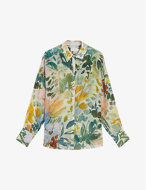 TED BAKER: Piccola floral-print relaxed-fit woven shirt