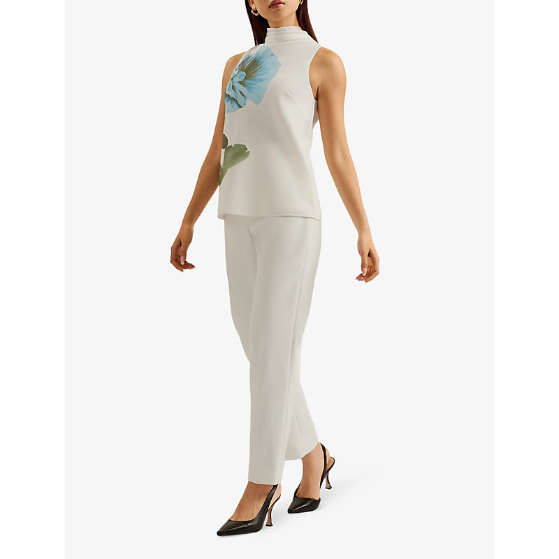 Shop Ted Baker Setsuko Graphic-print High-neck Woven Top In White