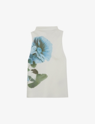 Ted Baker London Setsuko Floral Sleeveless Top In White