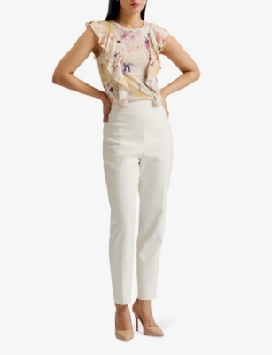 Shop Ted Baker Women's White Maretaa Frilled-trim Cotton And Linen-blend Top