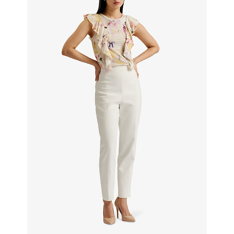 Shop Ted Baker Maretaa Frilled-trim Cotton And Linen-blend Top In White