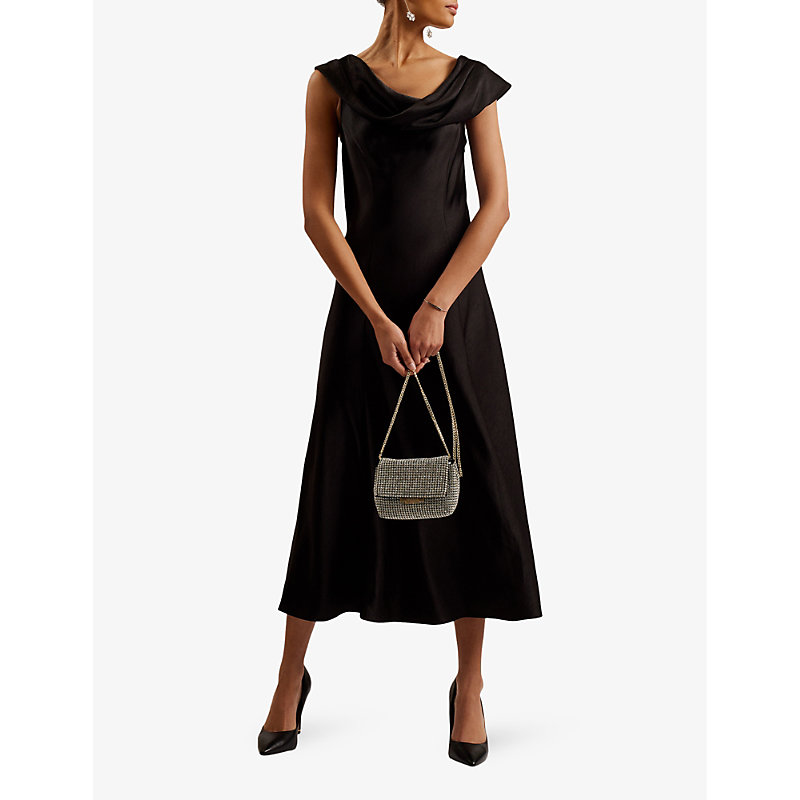 Shop Ted Baker Women's Black Sirinna Draped-neck Bias-cut Woven Midi Dress