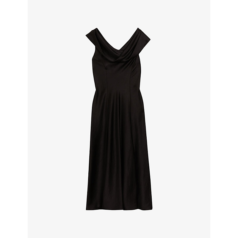 Shop Ted Baker Womens Black Sirinna Draped-neck Bias-cut Woven Midi Dress