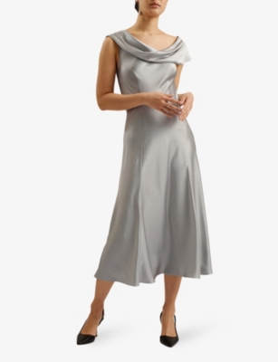 Shop Ted Baker Women's Lt-grey Sirinna Draped-neck Bias-cut Woven Midi Dress