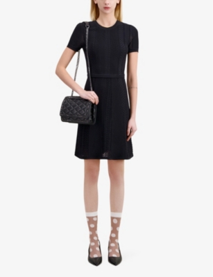 Shop The Kooples Women's Black Round-neck Short-sleeve Knitted Mini Dress