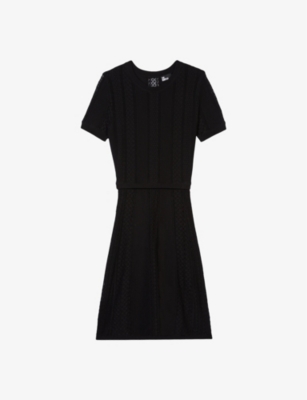 Shop The Kooples Women's Black Round-neck Short-sleeve Knitted Mini Dress