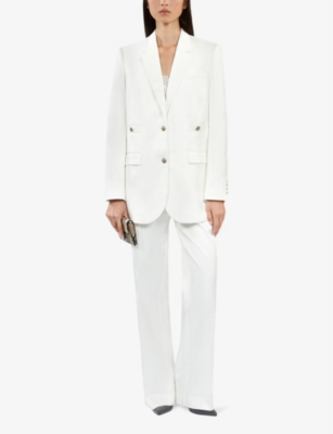 Shop The Kooples Women's White Button-embellished High-rise Wide-leg Satin Trousers