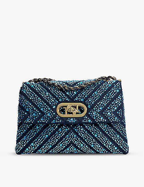 DUNE: Regent small crystal-embellished quilted woven shoulder bag