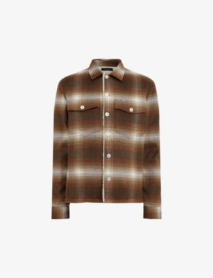 Allsaints Mens  Ormond Check Brushed Woven Jacket In Brown