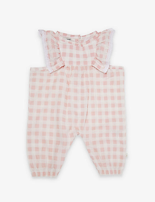 THE LITTLE TAILOR: Gingham-print frilled cotton dungarees 0-3 months