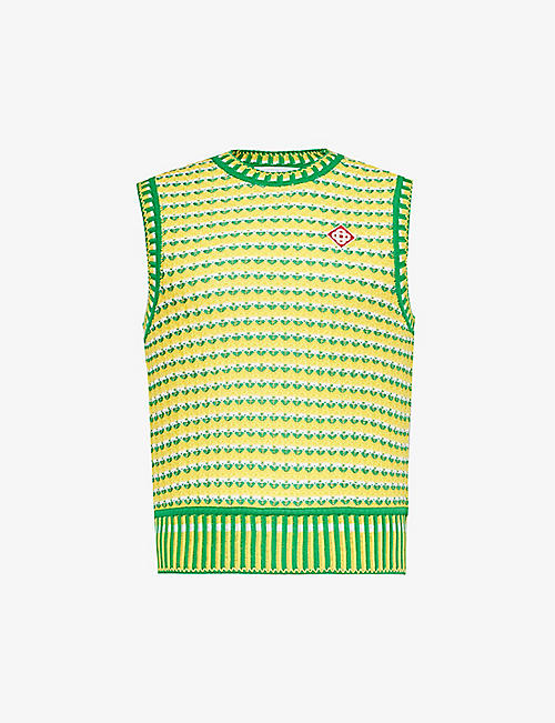CASABLANCA: Brand-appliqué zigzag-knitted cotton top