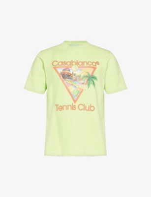 Shop Casablanca Men's Lime Afro Cubism Tennis Club Graphic-print T-shirt