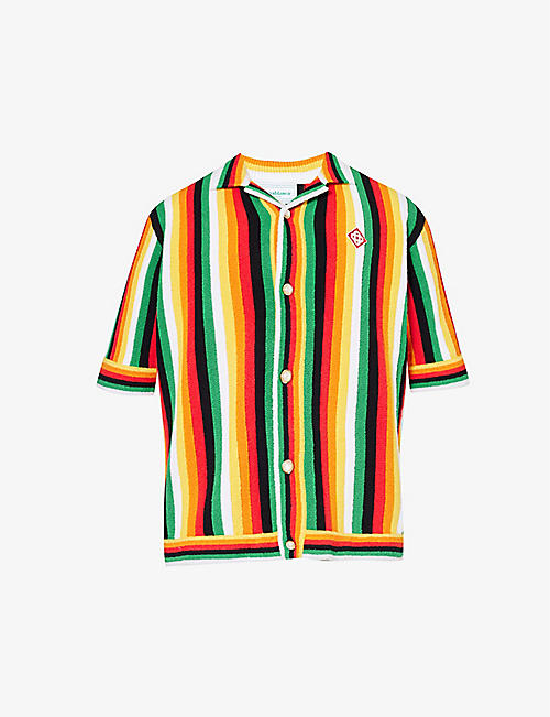 CASABLANCA: Striped towelling-textured cotton-blend shirt