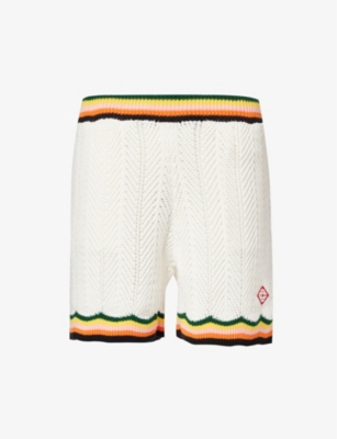 CASABLANCA CASABLANCA MEN'S WHITECHEVRON-LACE STRIPED-TRIM COTTON SHORTS