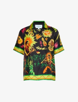 Shop Casablanca Music For The People Graphic-print Silk Shirt In Black