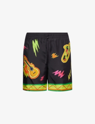 Shop Casablanca Mens Black Music For The People Graphic-print Silk Shorts