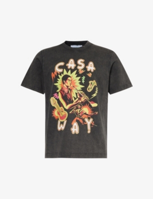 Shop Casablanca Men's Black Music For The People Graphic-print Organic Cotton-jersey T-shirt