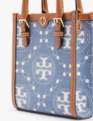 Shop Tory Burch T Monogram Mini Jacquard Denim Tote Bag In Multi