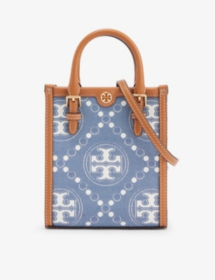 Tory Burch T Monogram Mini Jacquard Denim Tote Bag In Multi