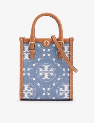 Shop Tory Burch T Monogram Mini Jacquard Denim Tote Bag In Multi