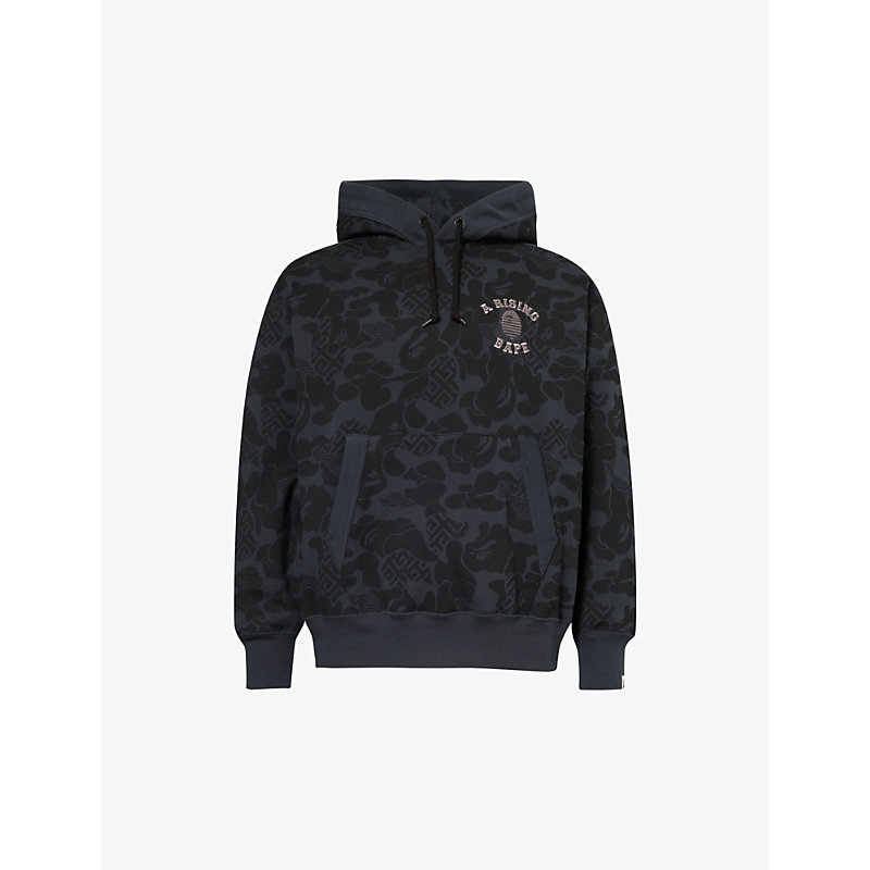 Shop A Bathing Ape Men's Black Asia Camo Brand-embroidered Cotton-jersey Hoody