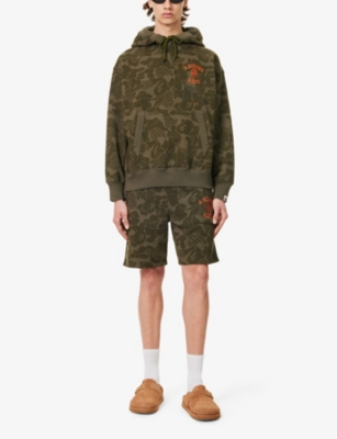 Shop A Bathing Ape Men's Olive Drab Asia Camo Brand-embroidered Cotton-jersey Hoody