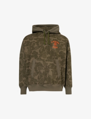 Shop A Bathing Ape Men's Olive Drab Asia Camo Brand-embroidered Cotton-jersey Hoody