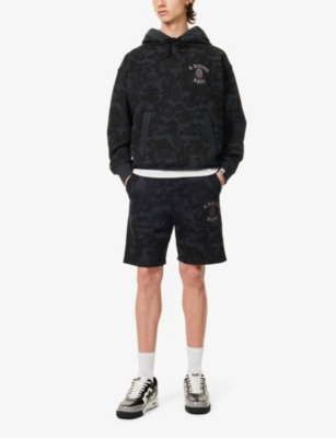 Shop A Bathing Ape Men's Black Asia Camo Brand-embroidered Cotton-jersey Shorts