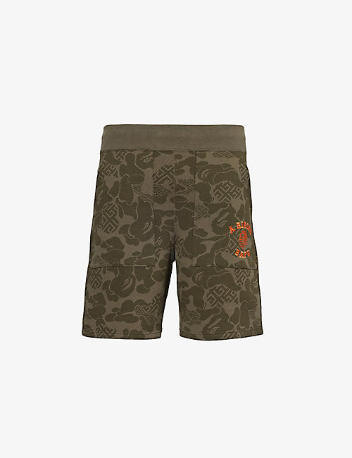 A BATHING APE: Asia Camo brand-embroidered cotton-jersey shorts
