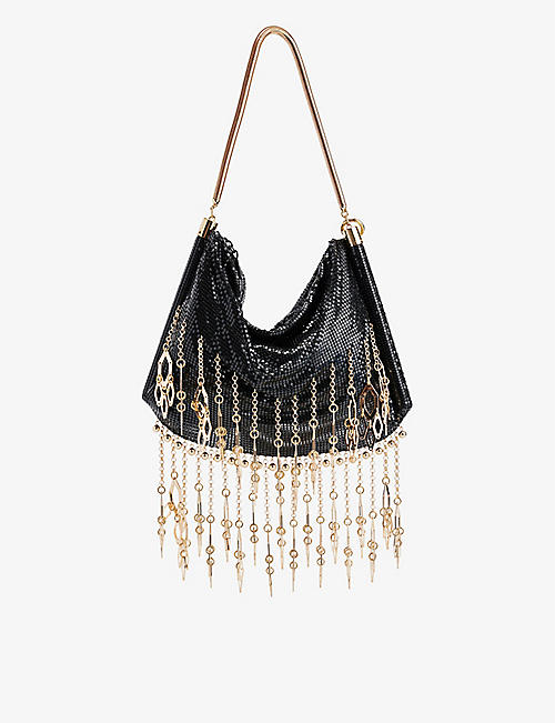 RABANNE: Bead-embellished brass shoulder bag