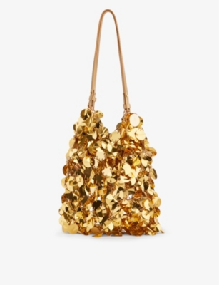 Rabanne Womens Gold Sparkle Woven Shoulder Bag