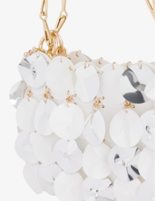 Rabanne Sparkle Mini Woven Shoulder Bag In Silver / White