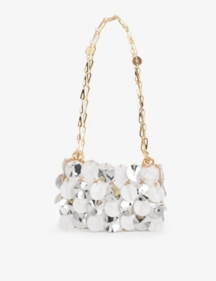 Rabanne Sparkle Mini Woven Shoulder Bag In Silver / White