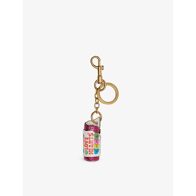 Shop Anya Hindmarch White Love Hearts Leather Keyring