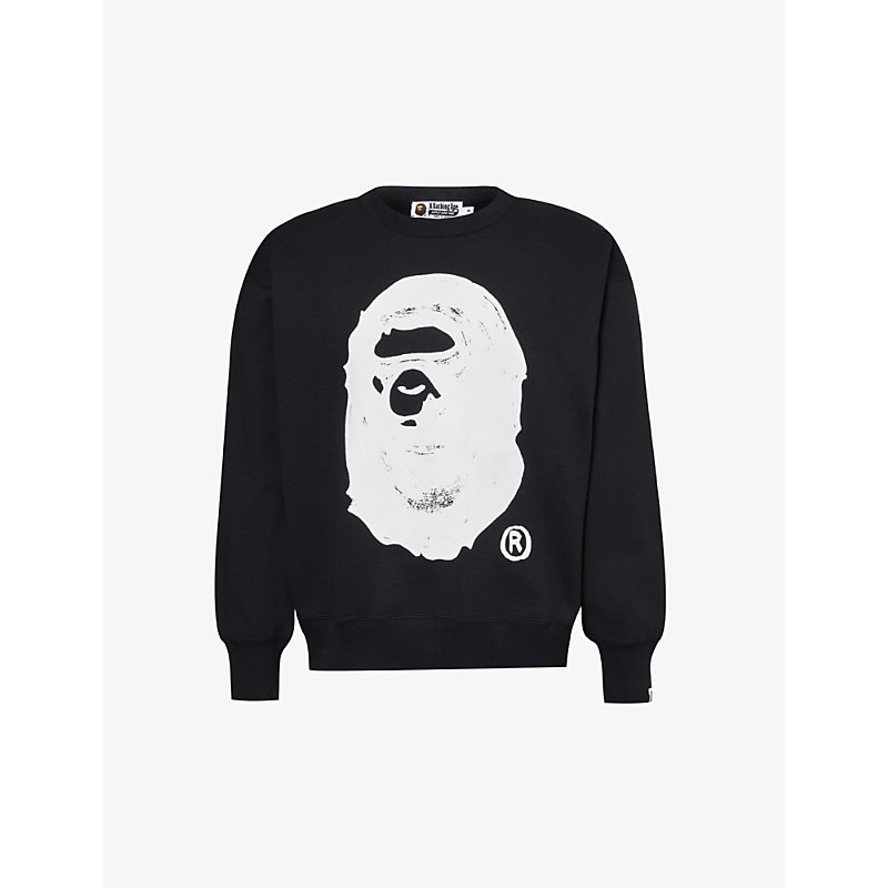 A Bathing Ape Mens Black X Joshua Vides Branded-print Cotton-jersey Sweatshirt