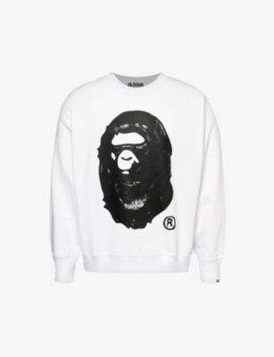 A Bathing Ape Mens White X Joshua Vides Branded-print Cotton-jersey Sweatshirt