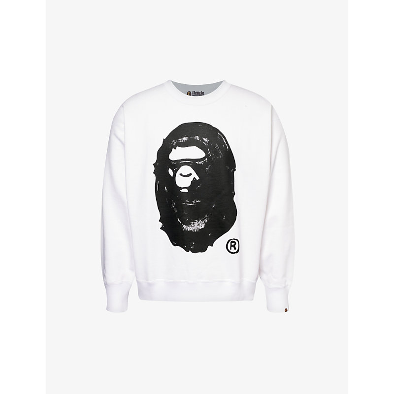 A Bathing Ape Mens White X Joshua Vides Branded-print Cotton-jersey Sweatshirt