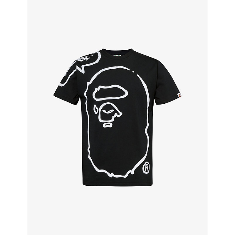 A Bathing Ape Mens Black X Joshua Vides Branded-print Cotton-jersey T-shirt