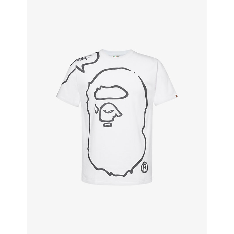 A Bathing Ape Mens White X Joshua Vides Branded-print Cotton-jersey T-shirt
