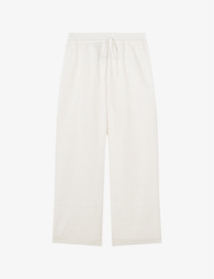 Shop Lk Bennett Women's Whi-white Edie Broderie-anglaise Wide-leg Cotton Trousers