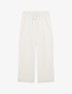 Lk Bennett Womens Whi-white Edie Broderie-anglaise Wide-leg Cotton Trousers In Whi-white