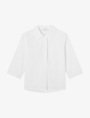 Shop Lk Bennett Edie Broderie-anglaise Cotton Shirt In Whi-white